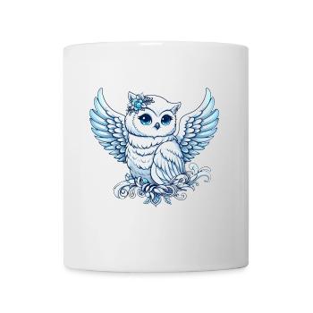 Cute snowy owl with blue eyes and angel - Mug - white - Front