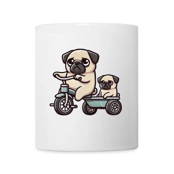 Mops auf Dreirad Anhänger Freundschaft Lustig - Tasse - Weiß - Vorne
