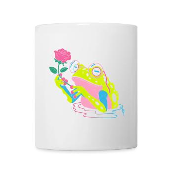 Blumenfrosch - süßer Frosch Aufkleber - Tasse - Weiß - Vorne
