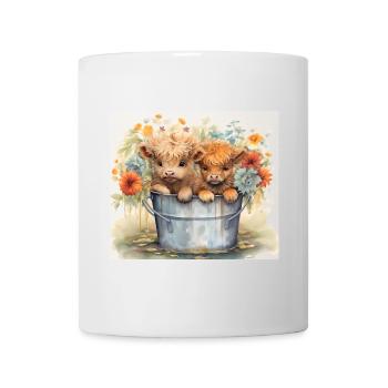 Veau Bébé Vache Ecossais Highland Cow Aquarelle - Mug blanc - blanc - Devant