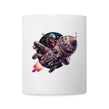 Vaisseau spatial imaginatif et fantaisiste avec astronaute - Mug blanc - blanc - Devant