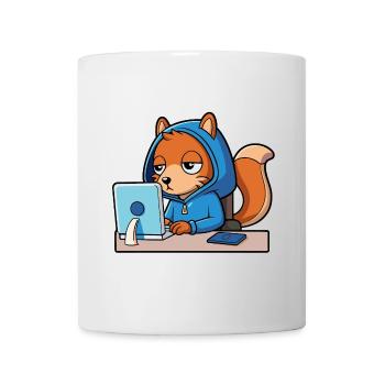 Niedliches Hacker Eichhörnchen im Hoodie vorm PC - Tasse - Weiß - Vorne