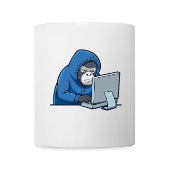 Niedlicher Hacker Gorilla im Hoodie vorm PC - Tasse - Weiß - Vorne