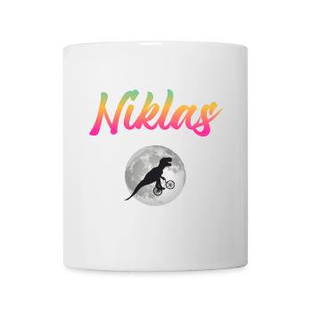 NIKLAS - Beautiful boy name with dinosaur - Mug - white - Front