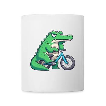 Lustiges Krokodil auf Fahrrad langweilig - Tasse - Weiß - Vorne