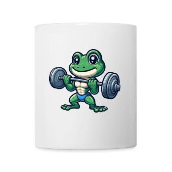 Cooler Frosch Barbell Gewichtheber Cartoon Fitness - Tasse - Weiß - Vorne