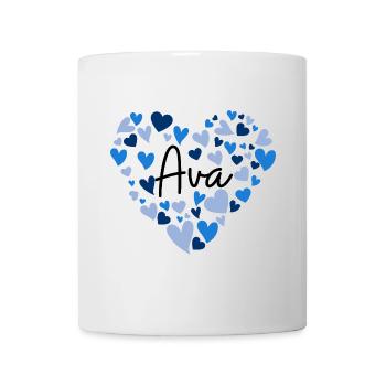 Ava Name Design with Heart-Shaped blue Hearts - Mug - white - Front