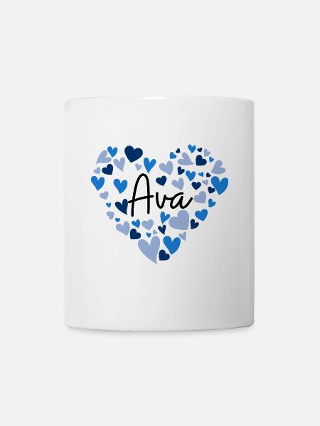 Ava Namensdesign mit herzförmigen blauen Herzen - Tasse - Weiß