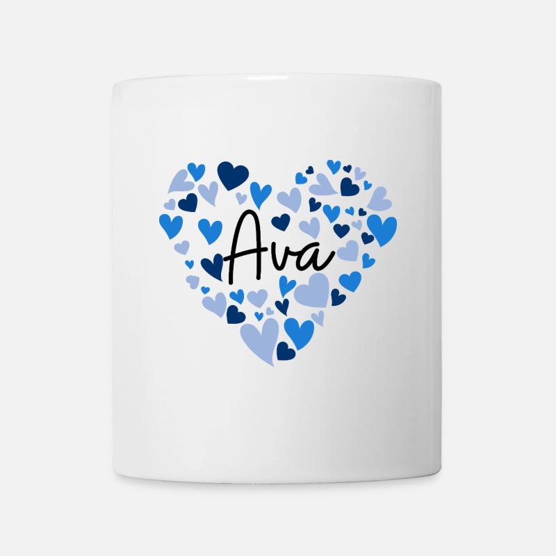 Ava Name Design with Heart-Shaped blue Hearts - Mug - white
