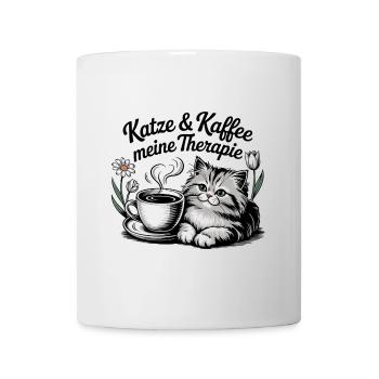 Katze ist meine Therapie - Katze und Kaffee - Tasse - Weiß - Vorne