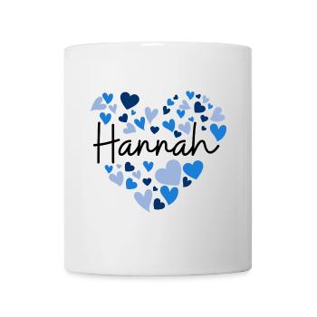 Hannah Namensdesign mit herzförmigen blauen Herzen - Tasse - Weiß - Vorne