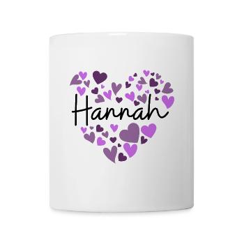 Hannah Namensdesign mit herzförmigen lila Herzen - Tasse - Weiß - Vorne