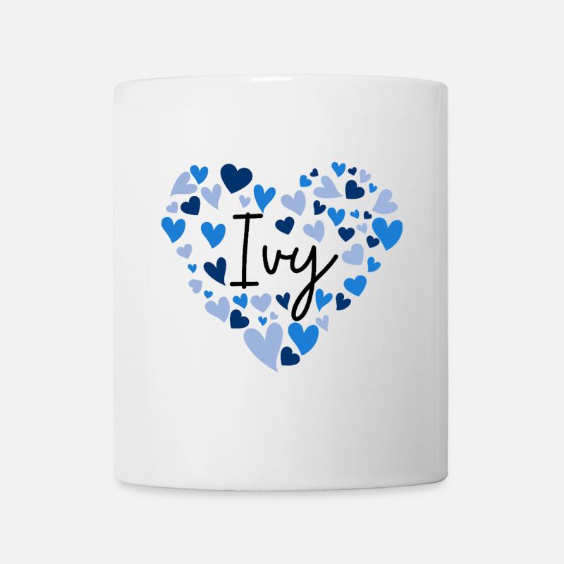 Ivy Name Design with Heart-Shaped blue Hearts - Mug - white