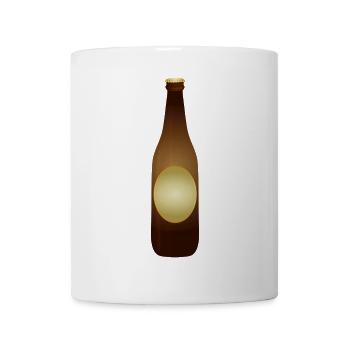 Braune Bierflasche mit Etikett und Kronkorken - Tasse - Weiß - Vorne