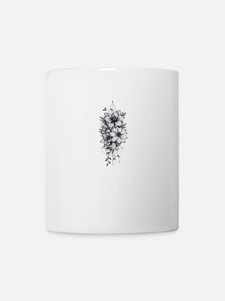 Tatouage de fleurs tribales noir blanc - Mug blanc - blanc