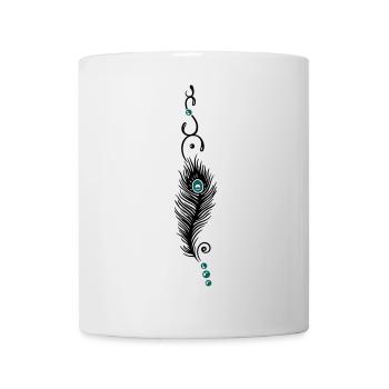 Feder, Pfauenfeder mit Tribal und Perlen - Tasse - Weiß - Vorne