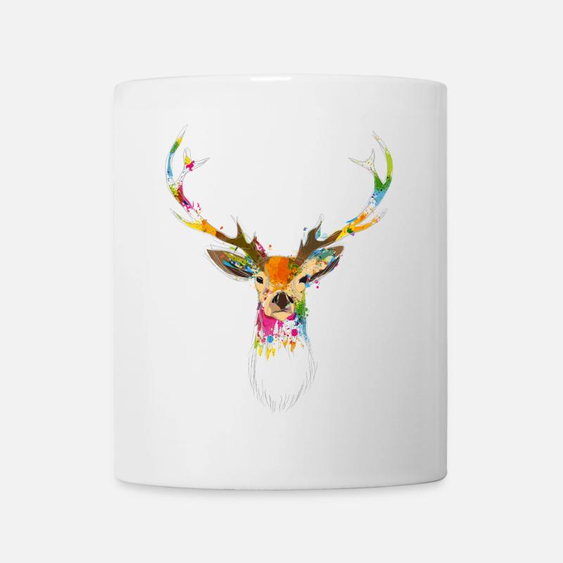 Colorful Deer Head – Watercolor & Graffiti Design - Mug - white