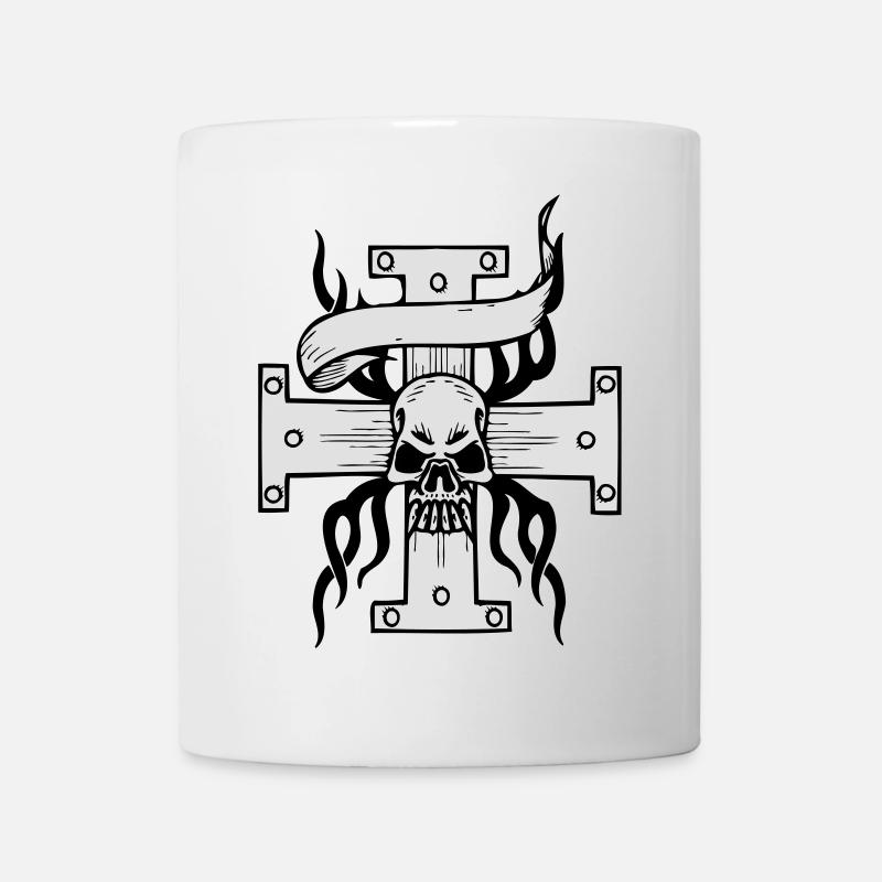 Totenkopf am Kreuz mit Tribal 2 farbig gestaltbar - Mug - white