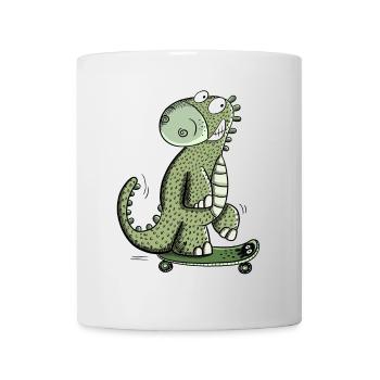 Happy Dinosaurier Mit Saktebaord I Dino Fun Sport - Tasse - Weiß - Vorne
