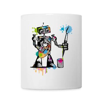 A robot with a brush - Mug - white - Front