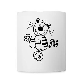 Katze mit Blume - Tasse - Weiß - Vorne