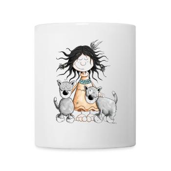 Fille indienne avec des amis de loup - Mug blanc - blanc - Devant