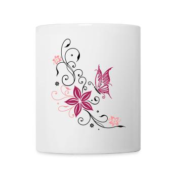 Flowers with filigree floral ornament. Feminine. - Mug - white - Front