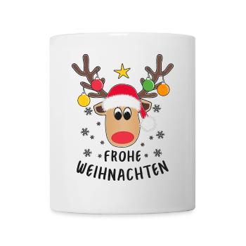 Rentier Gesicht Frohe Weihnachten Schneeflocken - Tasse - Weiß - Vorne