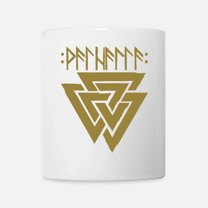 Valhalla in runes with Valknut, symbol of Odin - Mug - white
