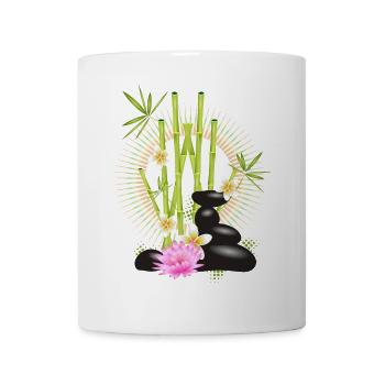 Harmonische Anordnung von Bambus,Steine & Blüten - Tasse - Weiß - Vorne