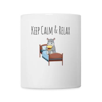 Keep Calm & Relax - süßes Nilpferd mit Burger - Tasse - Weiß - Vorne
