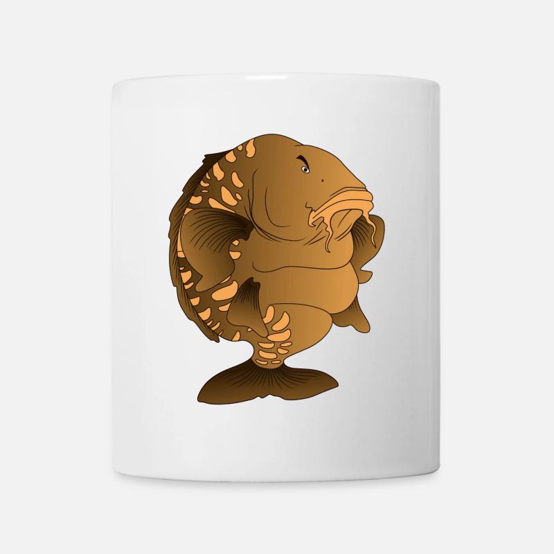 Design de pêche de la carpe miroir en forme de dessin animé - Mug blanc - blanc