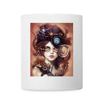 Steampunk Woman with Mechanical goggles - Mug - white - Front