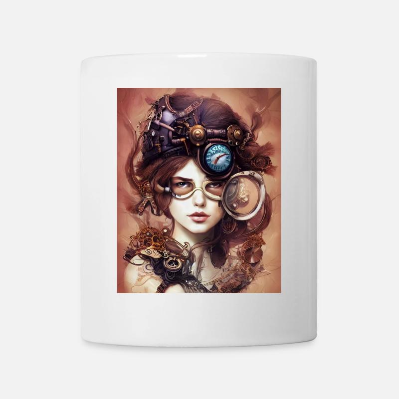 Steampunk Woman with Mechanical goggles - Mug - white