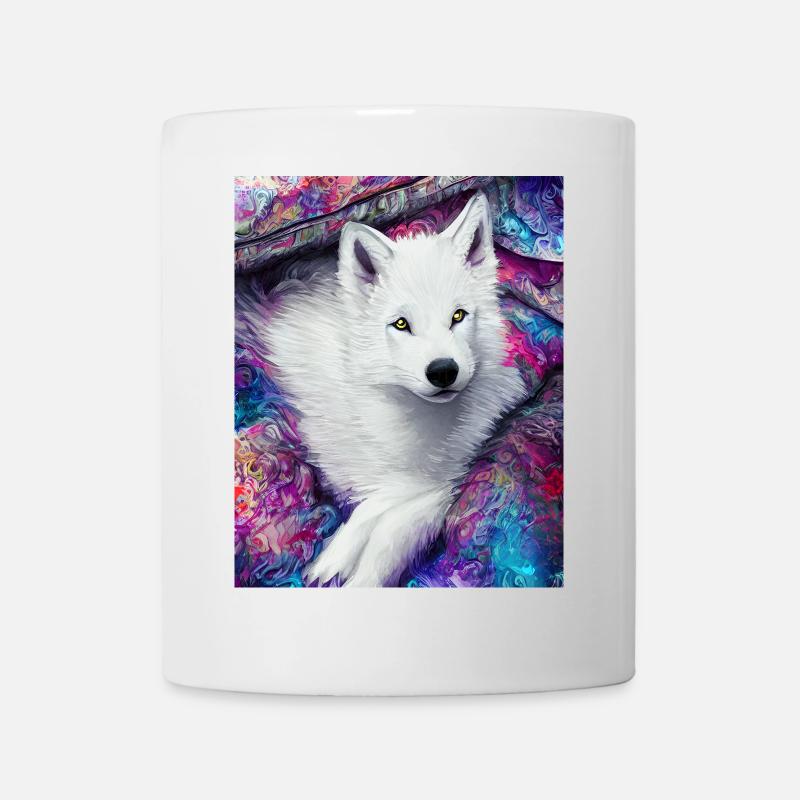 Vivid White Wolf pup with Colourful Background - Mug - white
