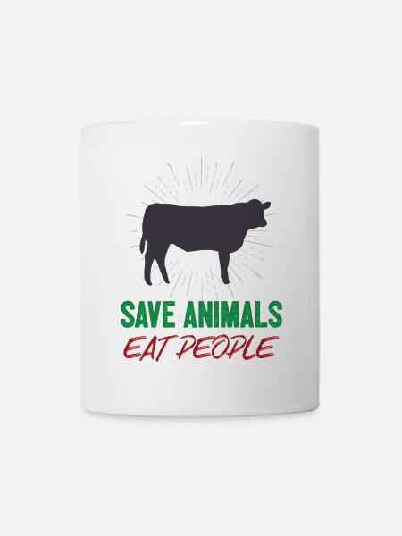 Tiere retten Menschen essen - Tasse - Weiß