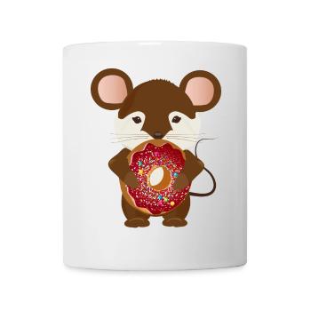 putzige braune Maus mit leckeren Donut - Tasse - Weiß - Vorne