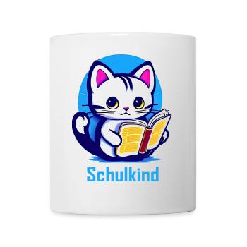 Schulkind Katze mit Buch - Tasse - Weiß - Vorne