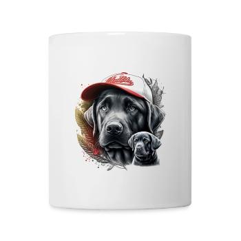 Chien portrait casquette et plumes - Mug blanc - blanc - Devant