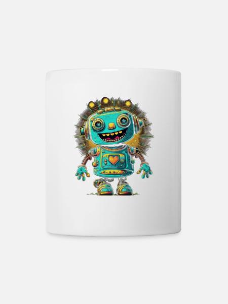 Kawaii Heart Bot Neon Burst - Mug - white
