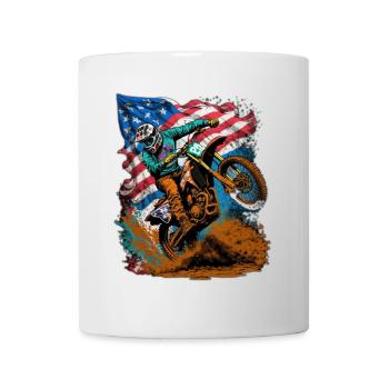 Motocross Action with US Flag - Mug - white - Front