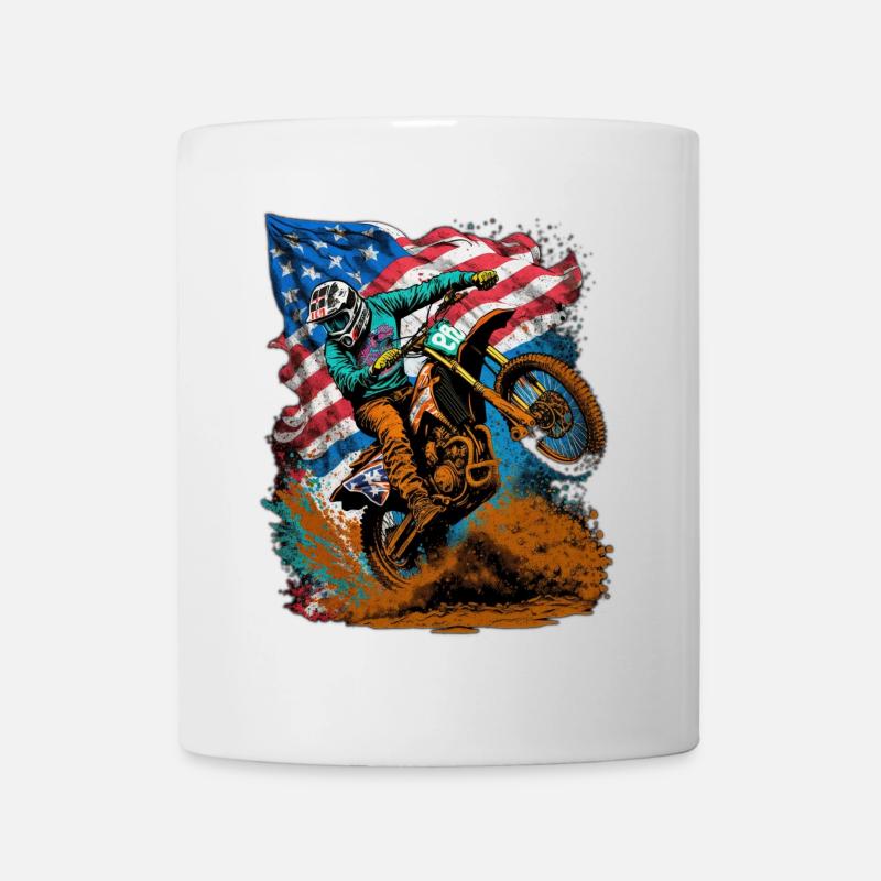Motocross Action mit US-Flagge - Tasse - Weiß