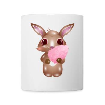 niedlicher Hase mit rosa Zuckerwatte - Tasse - Weiß - Vorne
