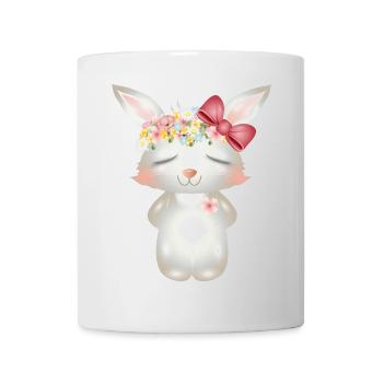 niedlicher weißer Hase mit Blumen und Schleife - Tasse - Weiß - Vorne