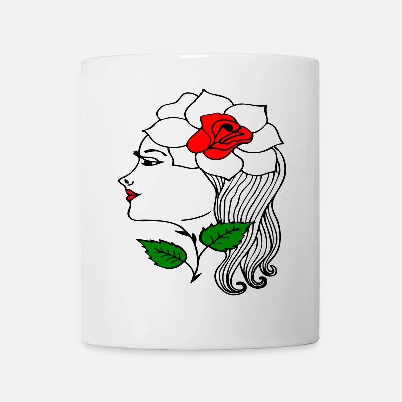 Frauenkopf mit Rose im Haar - Tasse - Weiß