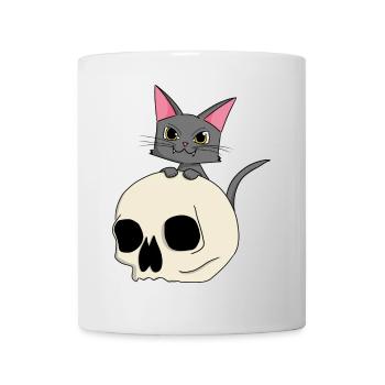Tête de chat avec motif de crâne - Mug blanc - blanc - Devant