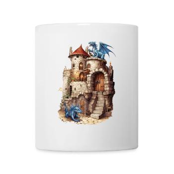 Drachenburg Blaue Drachen Medieval Fantasy Shirt - Tasse - Weiß - Vorne