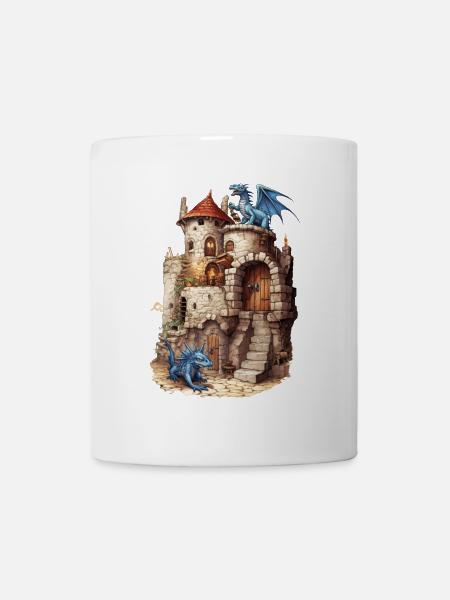 Dragon Castle Blue Dragons Medieval Fantasy Shirt - Mug - white