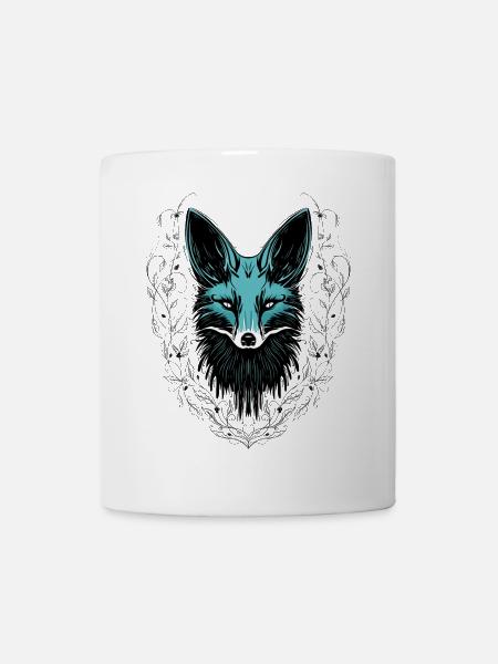 Mystischer Fuchs Türkis Waldtier Tattoo Look - Tasse - Weiß
