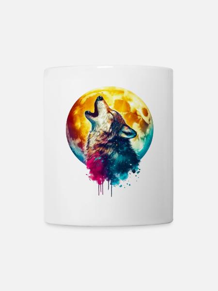 Wolf heult den Mond an - Tasse - Weiß